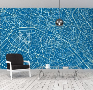 Picture of Blue and White vector city map of Paris with well organized separated layers